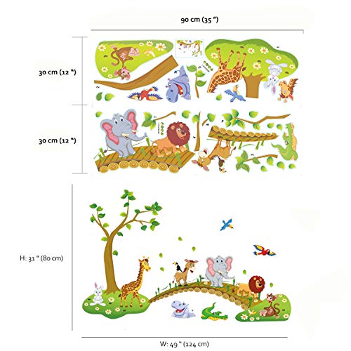 Runtoo Pegatinas de Pared Infantiles Stickers Adhesivos Vinilo Animales Jungla Decorativas Mono Jirafa Elefante Habitacion Bebe