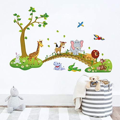 Runtoo Pegatinas de Pared Infantiles Stickers Adhesivos Vinilo Animales Jungla Decorativas Mono Jirafa Elefante Habitacion Bebe