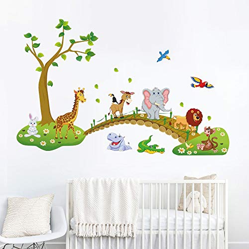 Runtoo Pegatinas de Pared Infantiles Stickers Adhesivos Vinilo Animales Jungla Decorativas Mono Jirafa Elefante Habitacion Bebe