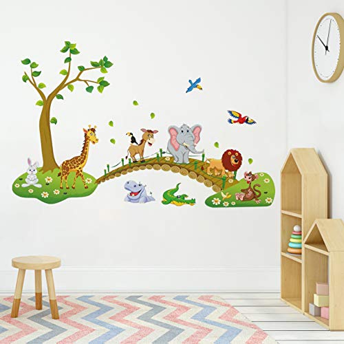 Runtoo Pegatinas de Pared Infantiles Stickers Adhesivos Vinilo Animales Jungla Decorativas Mono Jirafa Elefante Habitacion Bebe