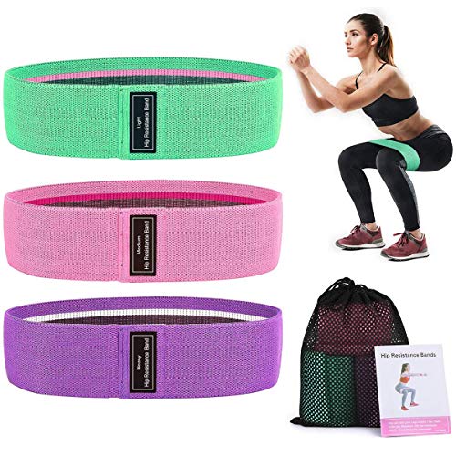 RUNYUE Bandas elásticas de Resistencia, Bandas elásticas de Fitness, 3 Bandas elásticas de Tela de Color con 3 Niveles de Resistencia para Ejercicios de glúteos, Yoga, Pilates, Gimnasio