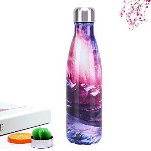 RUNYUE Botella Agua de Acero Inoxidable 500ml, Aislamiento de Vacío de Doble Pared, Botellas de Frío/Caliente, Sin BPA, Adecuada para Viaje, Deporte, Exterior, Gimnasio (Picos del Atardecer)