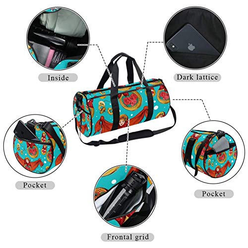 Ruso tradicional Matryoshka muñeca folk ilustración bolsa de lona bolsa de viaje para gimnasio, deportes, danza, viaje de fin de semana Ruso tradicional Matryoshka muñeca folk ilustración bolsa de lona bolsa de viaje para gimnasio, deportes, danza, viaje de fin de semana