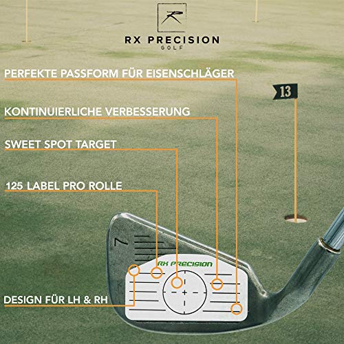 RX PRECISION - Cinta de impacto de hierro y driver de golf - 250 etiquetas/etiquetas 125x hierro/125x driver/holzer - Para LH & RH - facetape - Análisis de punto dulce - Entrenador de swing