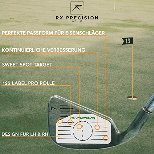 RX PRECISION - Cinta de impacto de hierro y driver de golf - 250 etiquetas/etiquetas 125x hierro/125x driver/holzer - Para LH & RH - facetape - Análisis de punto dulce - Entrenador de swing RX PRECISION - Cinta de impacto de hierro y driver de golf - 250 etiquetas/etiquetas 125x hierro/125x driver/holzer - Para LH & RH - facetape - Análisis de punto dulce - Entrenador de swing