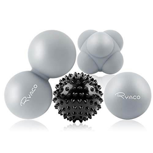 RYACO Bolas de masaje set de 4 bolas, con pinchos, bola de lacrosse, bola de cacahuete para terapia de puntos de activación muscular, liberación miofascial, fascitis plantar (4pcs) RYACO Bolas de masaje set de 4 bolas, con pinchos, bola de lacrosse, bola de cacahuete para terapia de puntos de activación muscular, liberación miofascial, fascitis plantar (4pcs)