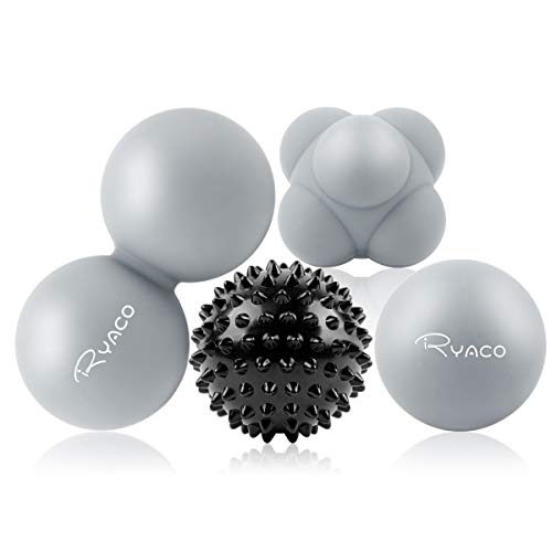 RYACO Bolas de masaje set de 4 bolas, con pinchos, bola de lacrosse, bola de cacahuete para terapia de puntos de activación muscular, liberación miofascial, fascitis plantar (4pcs)