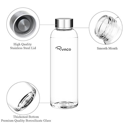 Ryaco Botella de Agua Cristal 550ml, Botella de Agua Reutilizable 18 oz, Sin BPA Antideslizante Protección Neopreno Llevar Manga y Cepillo de Esponja (Foglia BLU) Ryaco Botella de Agua Cristal 550ml, Botella de Agua Reutilizable 18 oz, Sin BPA Antideslizante Protección Neopreno Llevar Manga y Cepillo de Esponja (Foglia BLU)