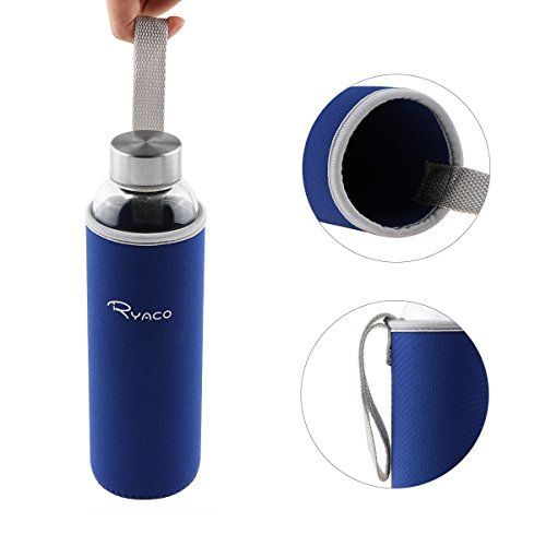 Ryaco Botella de Agua Cristal 550ml, Botella de Agua Reutilizable 18 oz, Sin BPA Antideslizante Protección Neopreno Llevar Manga y Cepillo de Esponja Ryaco Botella de Agua Cristal 550ml, Botella de Agua Reutilizable 18 oz, Sin BPA Antideslizante Protección Neopreno Llevar Manga y Cepillo de Esponja