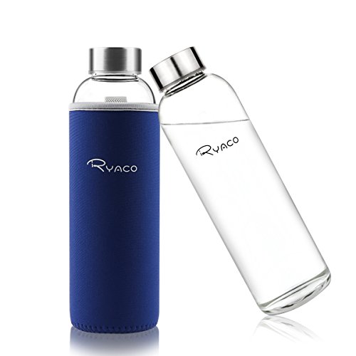 Ryaco Botella de Agua Cristal 550ml, Botella de Agua Reutilizable 18 oz, Sin BPA Antideslizante Protección Neopreno Llevar Manga y Cepillo de Esponja Ryaco Botella de Agua Cristal 550ml, Botella de Agua Reutilizable 18 oz, Sin BPA Antideslizante Protección Neopreno Llevar Manga y Cepillo de Esponja