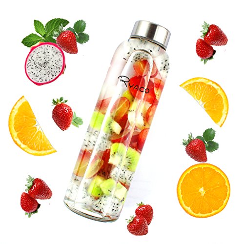 Ryaco Botella de Agua Cristal 550ml, Botella de Agua Reutilizable 18 oz, Sin BPA Antideslizante Protección Neopreno Llevar Manga y Cepillo de Esponja Ryaco Botella de Agua Cristal 550ml, Botella de Agua Reutilizable 18 oz, Sin BPA Antideslizante Protección Neopreno Llevar Manga y Cepillo de Esponja