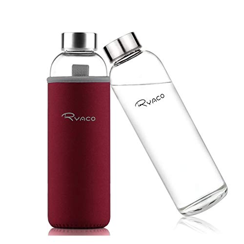 Ryaco Botella de Agua Cristal 550ml, Botella de Agua Reutilizable 18 oz, Sin BPA Antideslizante Protección Neopreno Llevar Manga y Cepillo de Esponja Ryaco Botella de Agua Cristal 550ml, Botella de Agua Reutilizable 18 oz, Sin BPA Antideslizante Protección Neopreno Llevar Manga y Cepillo de Esponja