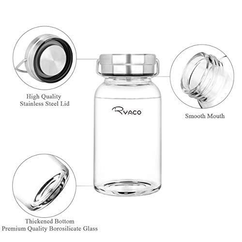 Ryaco Botella de Agua Cristal 800 ML, Boca Ancha Botella de Agua Reutilizable, Sin BPA Antideslizante Protección Neopreno Llevar Manga y Cepillo de Esponja (800ml, Rojo Vino)