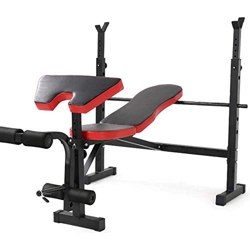 RYSB Banco De Pesas Multifuncion,Disminución De Inclinación Plana Altura Ajustable Banco De Peso con Estante,Bancos Mancuerna Equipo De Gimnasio En Casa-Estándar 145x125x105cm(57x49x41inch)