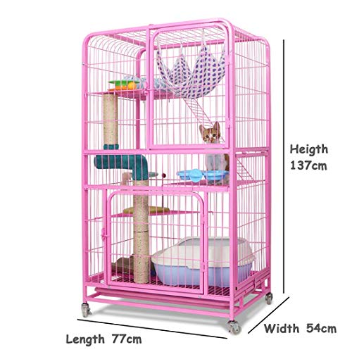 S-Lifeeling Jaula para gatos Creat Kennel de 3 niveles para gatos y gatos, jaula de metal plegable (rosa)