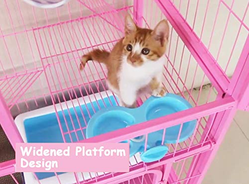 S-Lifeeling Jaula para gatos Creat Kennel de 3 niveles para gatos y gatos, jaula de metal plegable (rosa)