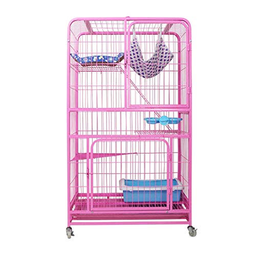 S-Lifeeling Jaula para gatos Creat Kennel de 3 niveles para gatos y gatos, jaula de metal plegable (rosa)