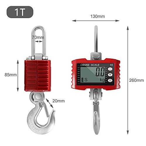 S SMAUTOP Báscula colgante digital, báscula de grúa industrial para trabajo pesado de 1000 kg para fábrica de granja doméstica （Rojo）