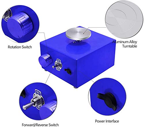 S SMAUTOP Mini rueda de cerámica, DIY Herramienta de moldeo de cerámica Mini máquina de cerámica Eléctrica 6.5 cm 10 cm Plataforma giratoria para trabajo de cerámica Cerámica Arcilla Arte Craft (Azul)