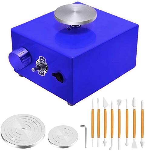S SMAUTOP Mini rueda de cerámica, DIY Herramienta de moldeo de cerámica Mini máquina de cerámica Eléctrica 6.5 cm 10 cm Plataforma giratoria para trabajo de cerámica Cerámica Arcilla Arte Craft (Azul)
