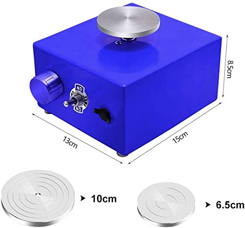 S SMAUTOP Mini rueda de cerámica, DIY Herramienta de moldeo de cerámica Mini máquina de cerámica Eléctrica 6.5 cm 10 cm Plataforma giratoria para trabajo de cerámica Cerámica Arcilla Arte Craft (Azul)