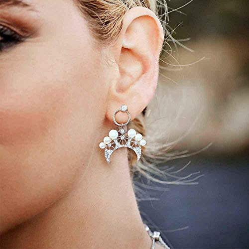 S925 plata de ley micro incrustaciones de diamantes de cristal Una versión casera pendientes de perlas lunares temperamento simple mujer-plata_925 plata