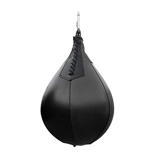 Saco de boxeo colgante de cuero, bola de golpe giratoria colgante de cuero resistente para boxeo, mma, muay thai, fitness o entrenamiento deportivo de lucha, con bomba, cuero de PU, altura 9.8in