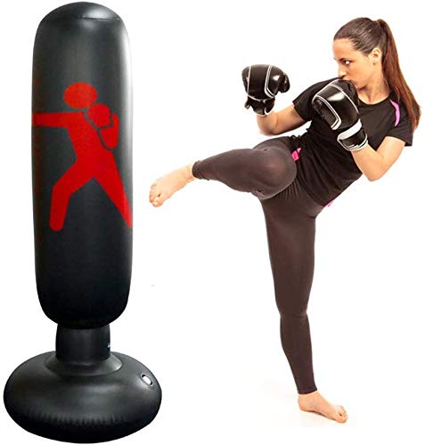 Saco de Boxeo Hinchable, Saco de Boxeo Hinchable con Columna de Boxeo y Base Gruesa para niños y Adultos, Ejercicio y Alivio del estrés. (Negro)