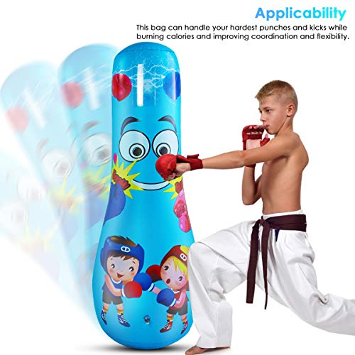 Saco de Boxeo Inflable para Niños Saco de Boxeo de Pie Libre para Practicar Karate Taekwondo Ejercicio Alivio del Estrés 47 Pulgadas