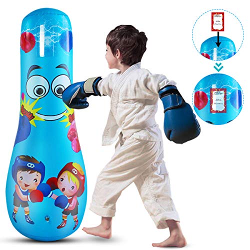 Saco de Boxeo Inflable para Niños Saco de Boxeo de Pie Libre para Practicar Karate Taekwondo Ejercicio Alivio del Estrés 47 Pulgadas