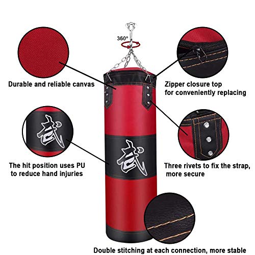 Saco de Boxeo - JanTeelGO Boxing Bag SIN LLENAR con Cadena Saco Boxeo Adulto con Gancho de Techo para agarrar | MMA | Kickboxing | Muay Thai | BJJ | Kárate (Rojo, 100 x 30 cm) Saco de Boxeo - JanTeelGO Boxing Bag SIN LLENAR con Cadena Saco Boxeo Adulto con Gancho de Techo para agarrar | MMA | Kickboxing | Muay Thai | BJJ | Kárate (Rojo, 100 x 30 cm)