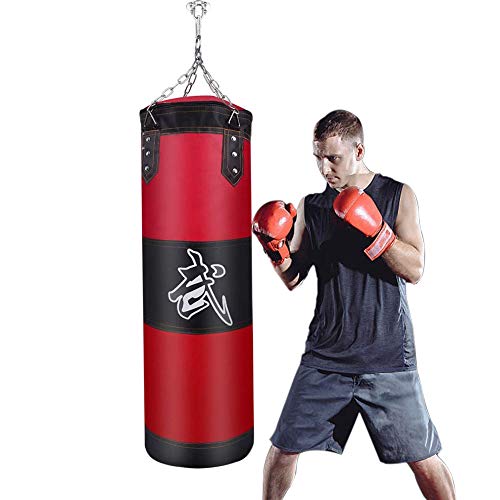 Saco de Boxeo - JanTeelGO Boxing Bag SIN LLENAR con Cadena Saco Boxeo Adulto con Gancho de Techo para agarrar | MMA | Kickboxing | Muay Thai | BJJ | Kárate (Rojo, 100 x 30 cm)
