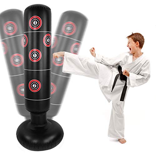 Saco de Boxeo para Ejercicios, Saco de Arena Inflable de pie, Saco de Torre con Soporte para Objetivo de Ejercicio Saco de Arena para Columna de Vaso Bomba de Aire de 155 cm(155cm)