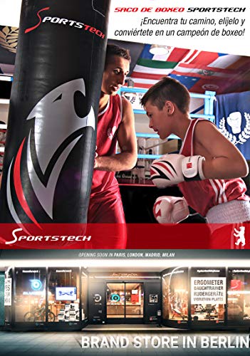 Saco de Boxeo Profesional.Fijación 360° de Sportstech; Incluye póster de Entrenamiento;Nuestro BXP está Recomendado por la Asociación de Boxeo de Berlín,Ideal para Kick Boxing y Boxeo (150x40cm)