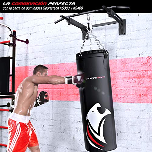 Saco de Boxeo Profesional.Fijación 360° de Sportstech; Incluye póster de Entrenamiento;Nuestro BXP está Recomendado por la Asociación de Boxeo de Berlín,Ideal para Kick Boxing y Boxeo (100x40cm)
