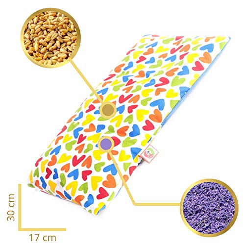 Saco Térmico Semillas Multiusos - Almohada para Calentar en Microondas (30x17 cm) - Bolsa de Calor - Cojín de Semillas con Funda Lavable, Tela de Algodón 100% y Olor a Lavanda (Corazones)