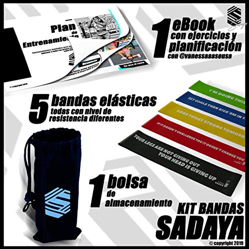 Sadaya - Bandas Elasticas Fitness/Bandas de Resistencia/Resistence Loop Bands, eBook en Español y Portugués + Bolsa, Juego de 5 Cintas elásticas con 5 Niveles de Fuerza, para Yoga, Pilates, Crossfit Sadaya - Bandas Elasticas Fitness/Bandas de Resistencia/Resistence Loop Bands, eBook en Español y Portugués + Bolsa, Juego de 5 Cintas elásticas con 5 Niveles de Fuerza, para Yoga, Pilates, Crossfit