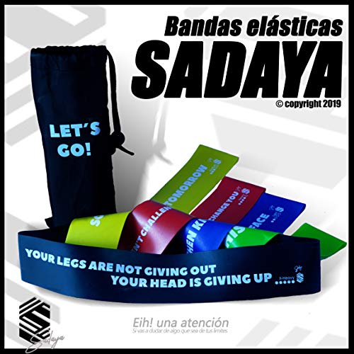 Sadaya - Bandas Elasticas Fitness/Bandas de Resistencia/Resistence Loop Bands, eBook en Español y Portugués + Bolsa, Juego de 5 Cintas elásticas con 5 Niveles de Fuerza, para Yoga, Pilates, Crossfit Sadaya - Bandas Elasticas Fitness/Bandas de Resistencia/Resistence Loop Bands, eBook en Español y Portugués + Bolsa, Juego de 5 Cintas elásticas con 5 Niveles de Fuerza, para Yoga, Pilates, Crossfit