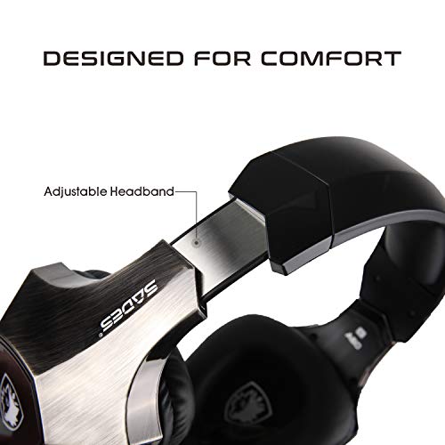SADES R7 - Auriculares para juegos audífonos USB 7.1, Audífonos estéreo para juegos superplanos con micrófono retráctil Botón EQ Bass Boost para PC y Mac, Negro y Azul