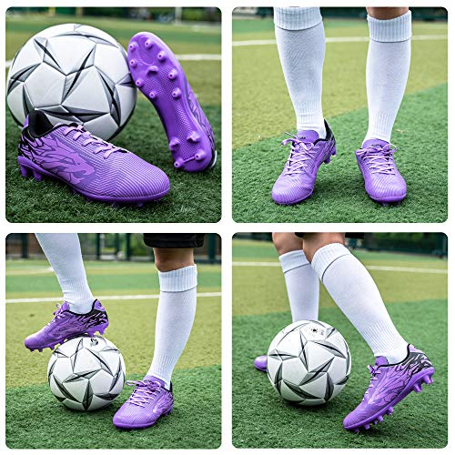 Saekeke Zapatillas de Fútbol Niña Botas de Fútbol Niños Corte bajo FG/AG Aire Libre Atletismo Botas de Fútbol para Niño TF Zapatos de Fútbol Morado Unisex EU 37