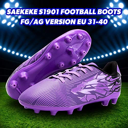 Saekeke Zapatillas de Fútbol Niña Botas de Fútbol Niños Corte bajo FG/AG Aire Libre Atletismo Botas de Fútbol para Niño TF Zapatos de Fútbol Morado Unisex EU 37