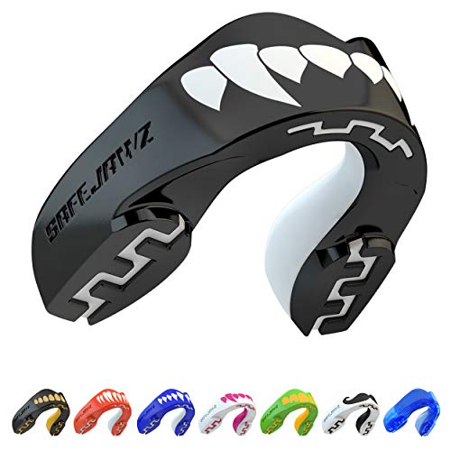 SAFEJAWZ Protector bucal Adultos y niños para Todos los Deportes de Contacto, incluidos Rugby, MMA, Artes Marciales de Kickboxing, Judo, Hockey y Boxeo (Negro Fangz, Adulto (12+ Años)) SAFEJAWZ Protector bucal Adultos y niños para Todos los Deportes de Contacto, incluidos Rugby, MMA, Artes Marciales de Kickboxing, Judo, Hockey y Boxeo (Negro Fangz, Adulto (12+ Años))
