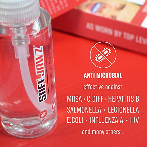 SAFEJAWZ Spray desinfectante para Protectores bucales Limpiador Protector de Goma Antimicrobiano con Sabor a Menta. 50ml.