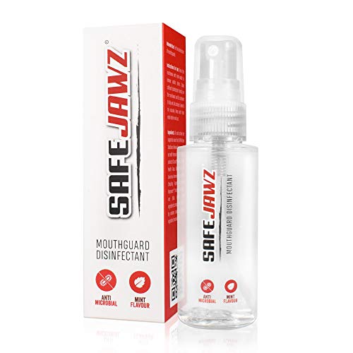 SAFEJAWZ Spray desinfectante para Protectores bucales Limpiador Protector de Goma Antimicrobiano con Sabor a Menta. 50ml.