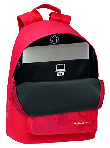 Safta Mochila Juvenil de Sevilla FC Oficial para Portátil 14,1", 310x160x410mm Equipaje, Niños Unisex, Rojo, Talla Única