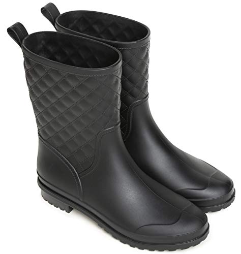 SAGUARO Botas de Agua Mujer Jardín Trabajo Lluvia Botas Antideslizante Wellington Boots Impermeable Media Pierna Bota de Goma, Negro 36