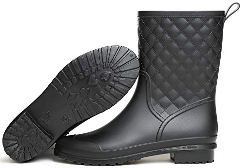 SAGUARO Botas de Agua Mujer Jardín Trabajo Lluvia Botas Antideslizante Wellington Boots Impermeable Media Pierna Bota de Goma, Negro 36