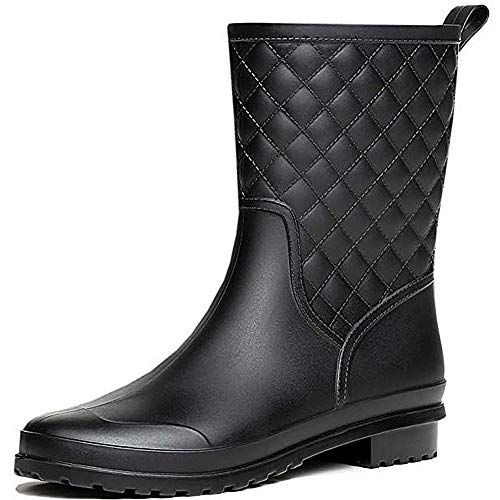 SAGUARO Botas de Agua Mujer Jardín Trabajo Lluvia Botas Antideslizante Wellington Boots Impermeable Media Pierna Bota de Goma, Negro 36