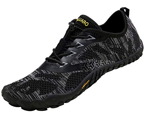 SAGUARO Hombre Mujer Barefoot Zapatillas de Trail Running Minimalistas Zapatillas de Deporte Fitness Gimnasio Caminar Zapatos Descalzos para Correr en Montaña Asfalto Escarpines de Agua, Negro, 45 EU