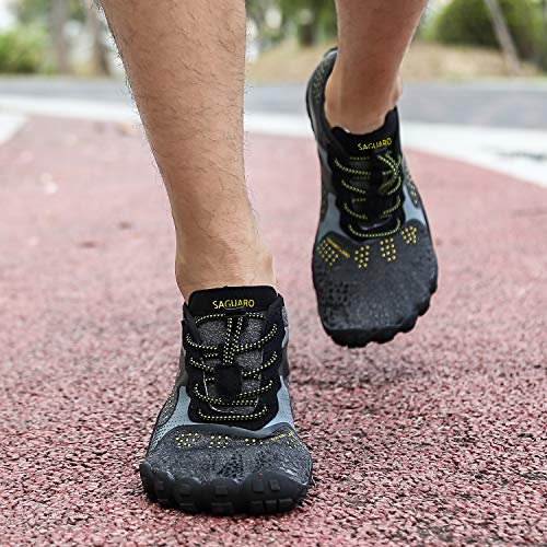 SAGUARO Hombre Mujer Barefoot Zapatillas de Trail Running Minimalistas Zapatillas de Deporte Fitness Gimnasio Caminar Zapatos Descalzos para Correr en Montaña Asfalto Escarpines de Agua, Negro, 40 EU
